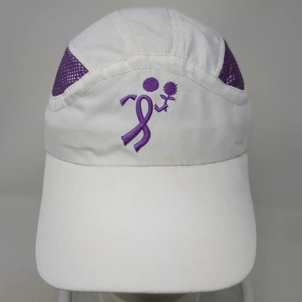 RaceTrackers Baseball Cap White One Size Purple Mesh Running Ribbon Logo Hat
